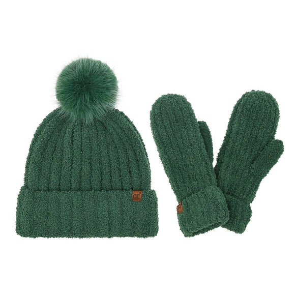 Cozy Yarn C.C Hat and Mitten Set: Hunter Green