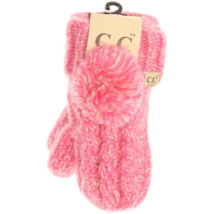 Kids CC Multi-Tone Double Pom Fuzzy Lined Mittens: Bubblegum Pink