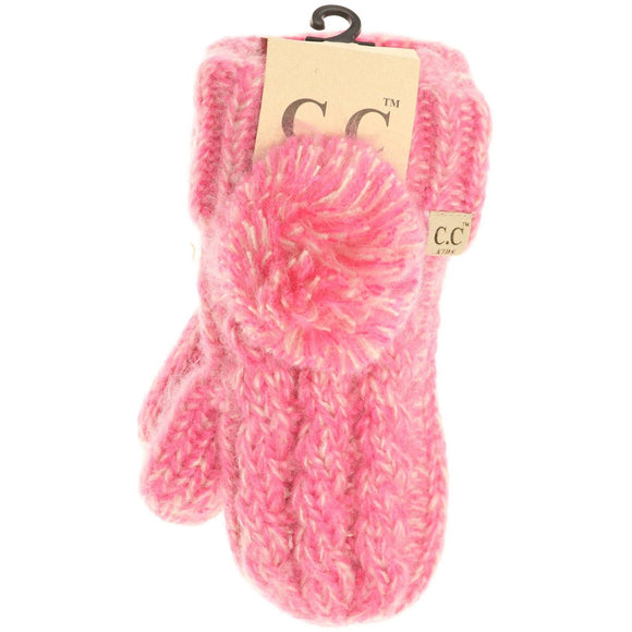 Kids CC Multi-Tone Double Pom Fuzzy Lined Mittens: Bubblegum Pink