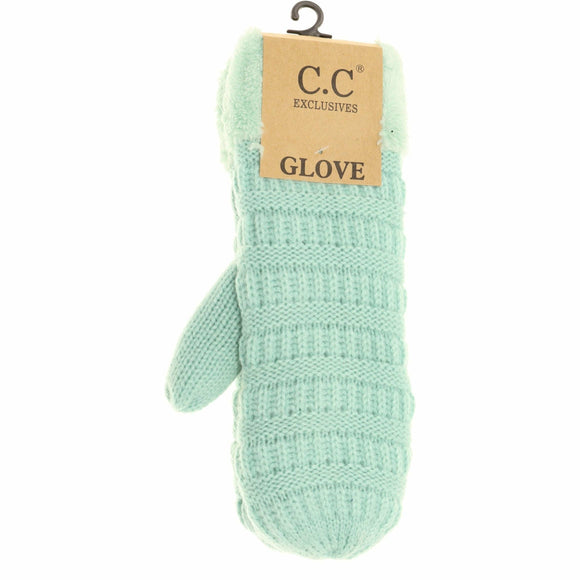 Solid Fuzzy Lined Women's Mittens: Mint