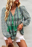 Tie Neck Boho Floral Long Sleeve Tunic