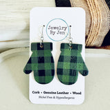 Mitten Earrings: Black & Green Plaid