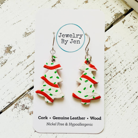 Christmas Tree Earrings: White w/Green & Red
