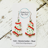 Christmas Tree Earrings: White w/Green & Red