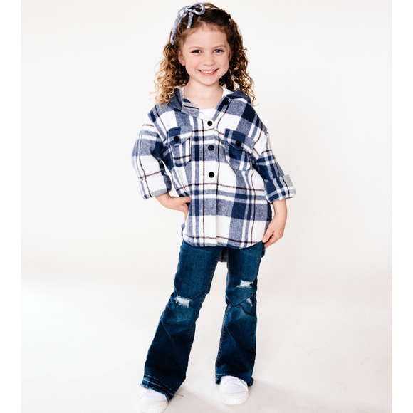 YOUTH Navy Hooded Plaid Flannel