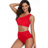 Two Pieces One Shoulder Red Swimsuit