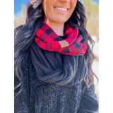 Buffalo Check Knit Scarf: Red/Black