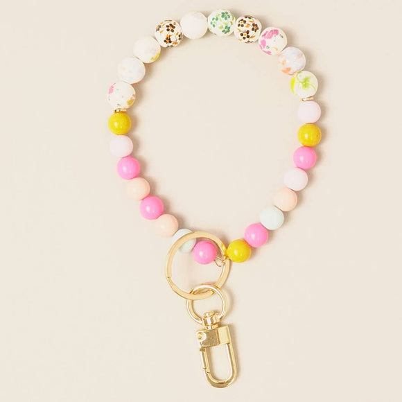 Ceramics Beaded Bracelet Key Chain: Multi