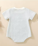 Baby Striped Textured Onesie with Fish Embroidery