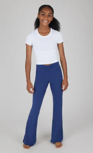 Girls Lux Waist Band Ruching Flared Pant - Twilight Blue