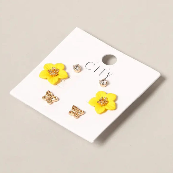 Rhinestone Flower and Butterfly Trio Set