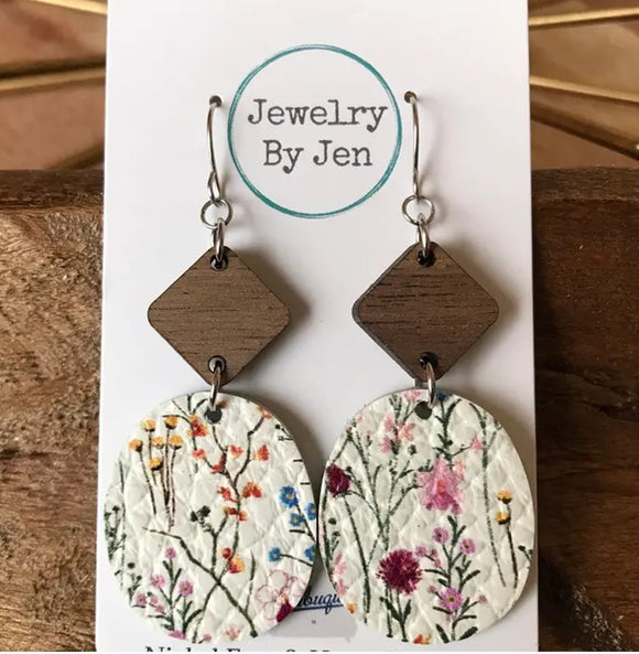 Walnut & Wildflowers Rounded Square Earrings