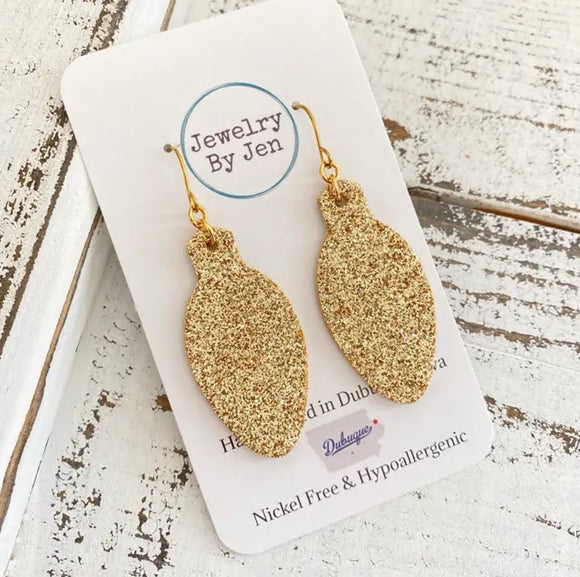 Holiday Bulb Earrings - Fine Gold Glitter