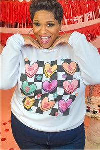 Checkerboard Conversation Hearts Graphic Sweatshirt