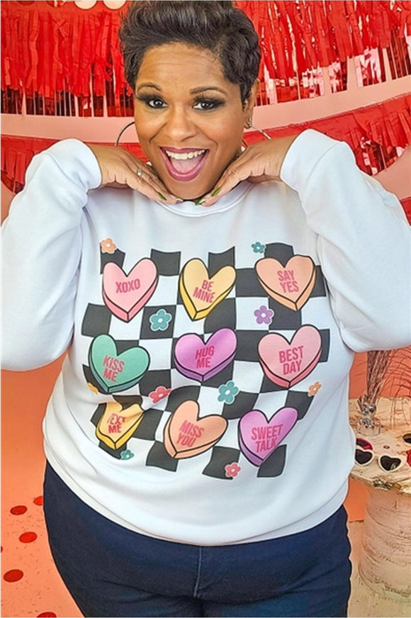 Checkerboard Conversation Hearts Graphic Sweatshirt