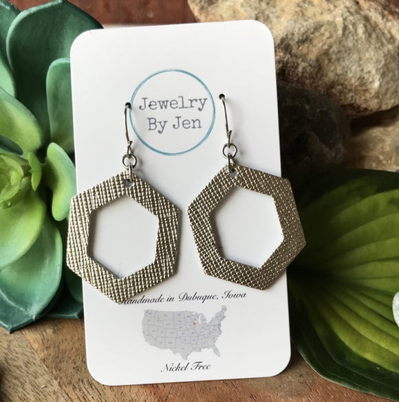 Hexagon Earrings : Gunmetal Saffiano