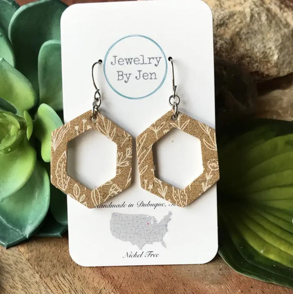 Hexagon Earrings: Mustard Floral