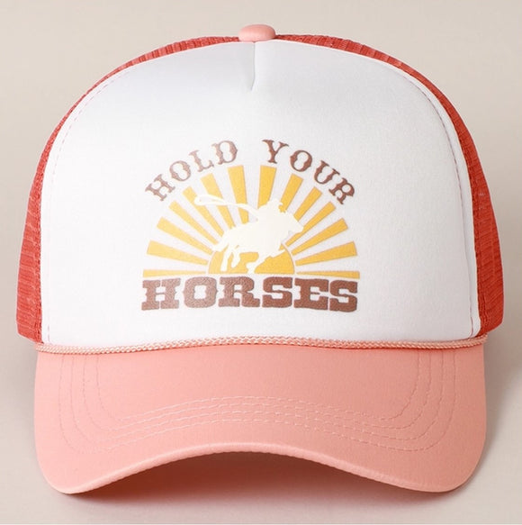 Hold Your Horses Trucker Hat - Pink