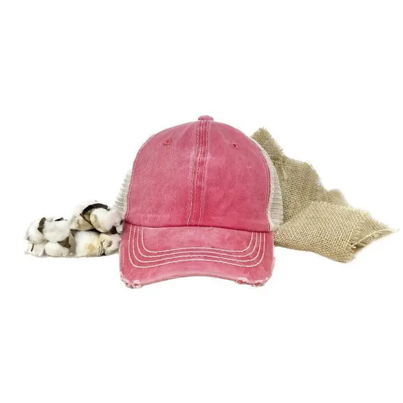 Kid's Coral Distressed Baseball Cap