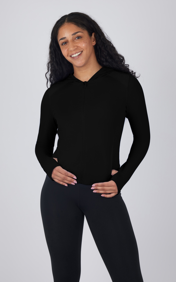 Women's Lux Full Zip Hoodie Jacket - Black