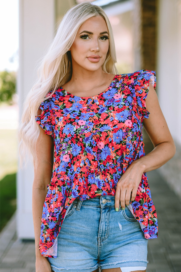 Floral Print Ruffle Tiered Babydoll Top