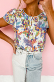 Sky Blue Floral Ruffled Blouse