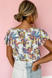 Sky Blue Floral Ruffled Blouse