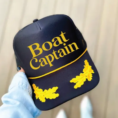 Boat Captain Printed Black Trucker Hat
