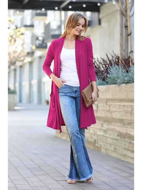 Slouchy Open Cardigan - Magenta