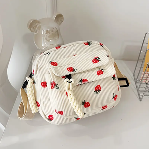 Corduroy Strawberry Shoulder Bag - White