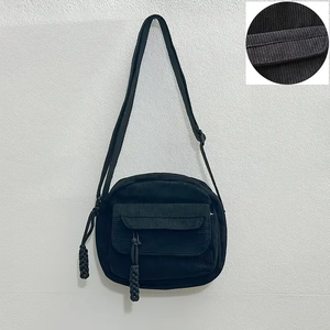 Corduroy Square Shoulder Bag - Black