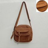 Corduroy Square Shoulder Bag - Brown