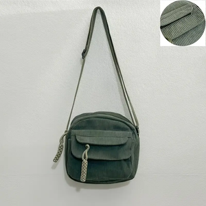 Corduroy Square Shoulder Bag - Green