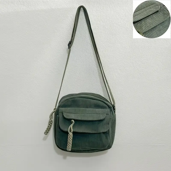 Corduroy Square Shoulder Bag - Green