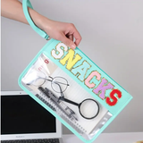 "SNACKS" Clear Large Capacity Pouch - Teal
