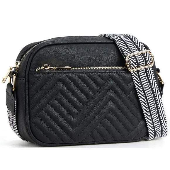 Quilted Messenger Bag - Black