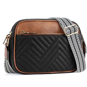 Quilted Messenger Bag - Black/Brown