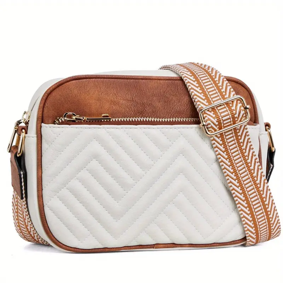 Quilted Messenger Bag - White/Brown