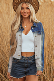 Dusk Blue Color Block Patchwork Flap Detail Distress Denim Jacket