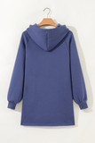 Blue Fleece Lined Drawstring Oversize Hoodie