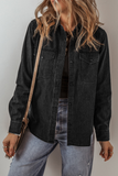 Black Flap Pocket Buttons Collared Jean Jacket