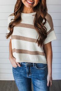 Khaki Stripe Short Sleeve Knit Top