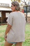 Curvy Khaki Geometric Print Ruffled Sleeve Blouse