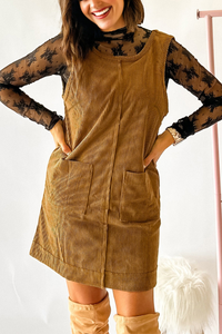 Khaki Corduroy Sleeveless Dress