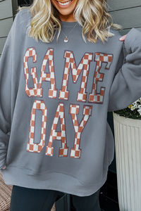 GAME DAY Checkered Letter Graphic Oversize Sweatshirt