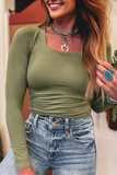 Laurel Green Solid Color Long Sleeve Fitted Top