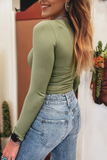 Laurel Green Solid Color Long Sleeve Fitted Top