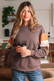 Dark Khaki Color Block Drop Shoulder Pullover
