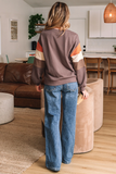 Dark Khaki Color Block Drop Shoulder Pullover