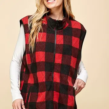 Curvy Plaid Zip-Up Vest